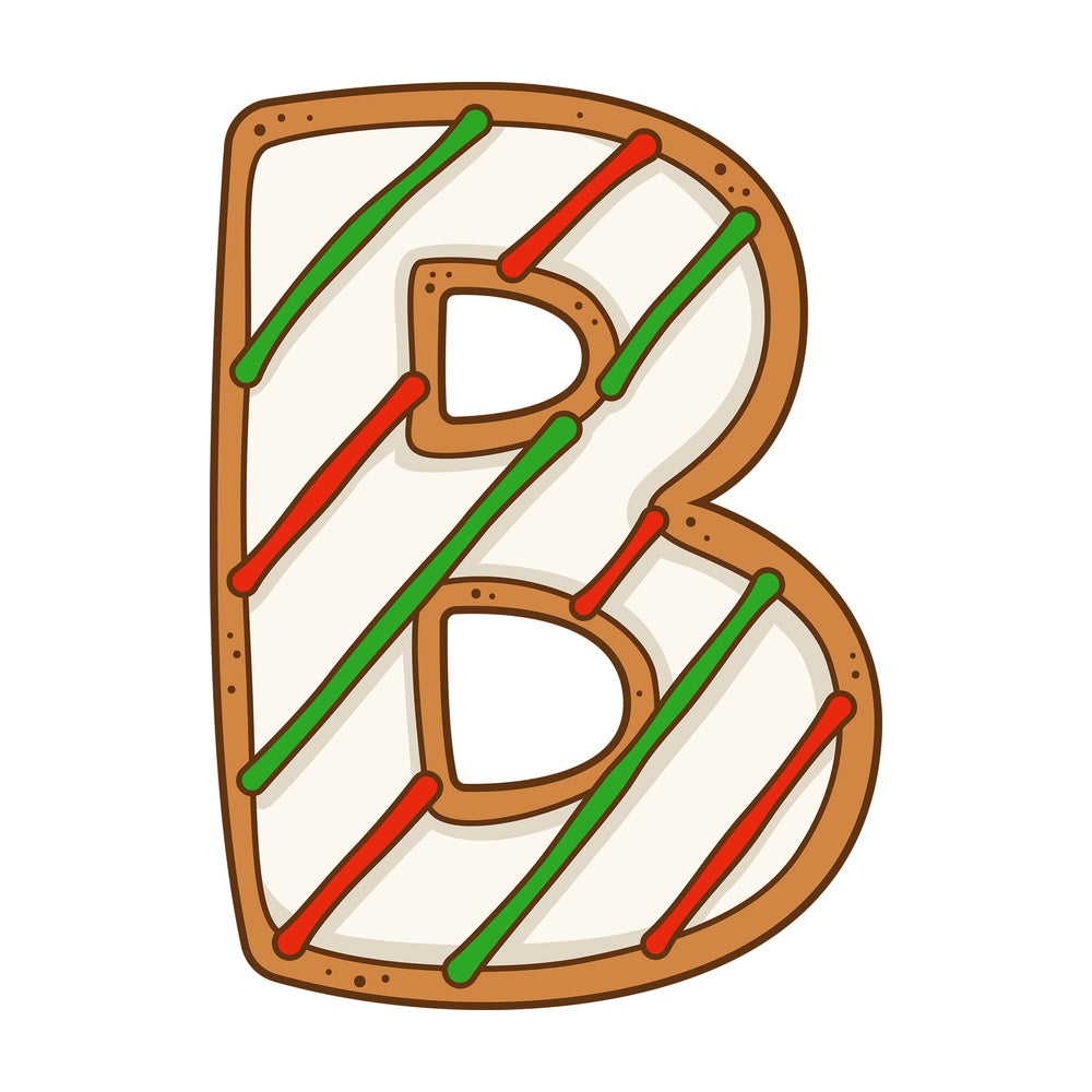 Cartoon christmas capital letter b. PNG - JPG and vector EPS file formats (infinitely scalable). Image isolated on transparent background.