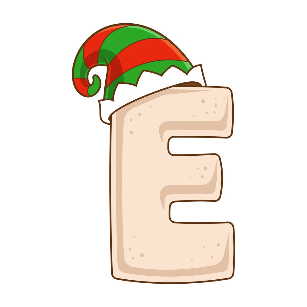 Cartoon christmas capital letter e. PNG - JPG and vector EPS file formats (infinitely scalable). Image isolated on transparent background.