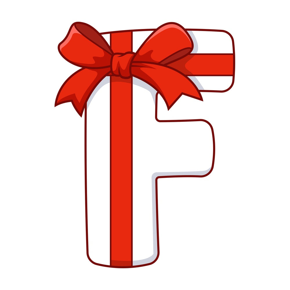 Cartoon christmas capital letter f. PNG - JPG and vector EPS file formats (infinitely scalable). Image isolated on transparent background.