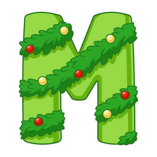 Cartoon christmas capital letter m. PNG - JPG and vector EPS file formats (infinitely scalable). Image isolated on transparent background.