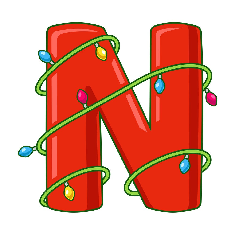 Cartoon christmas capital letter n. PNG - JPG and vector EPS file formats (infinitely scalable). Image isolated on transparent background.