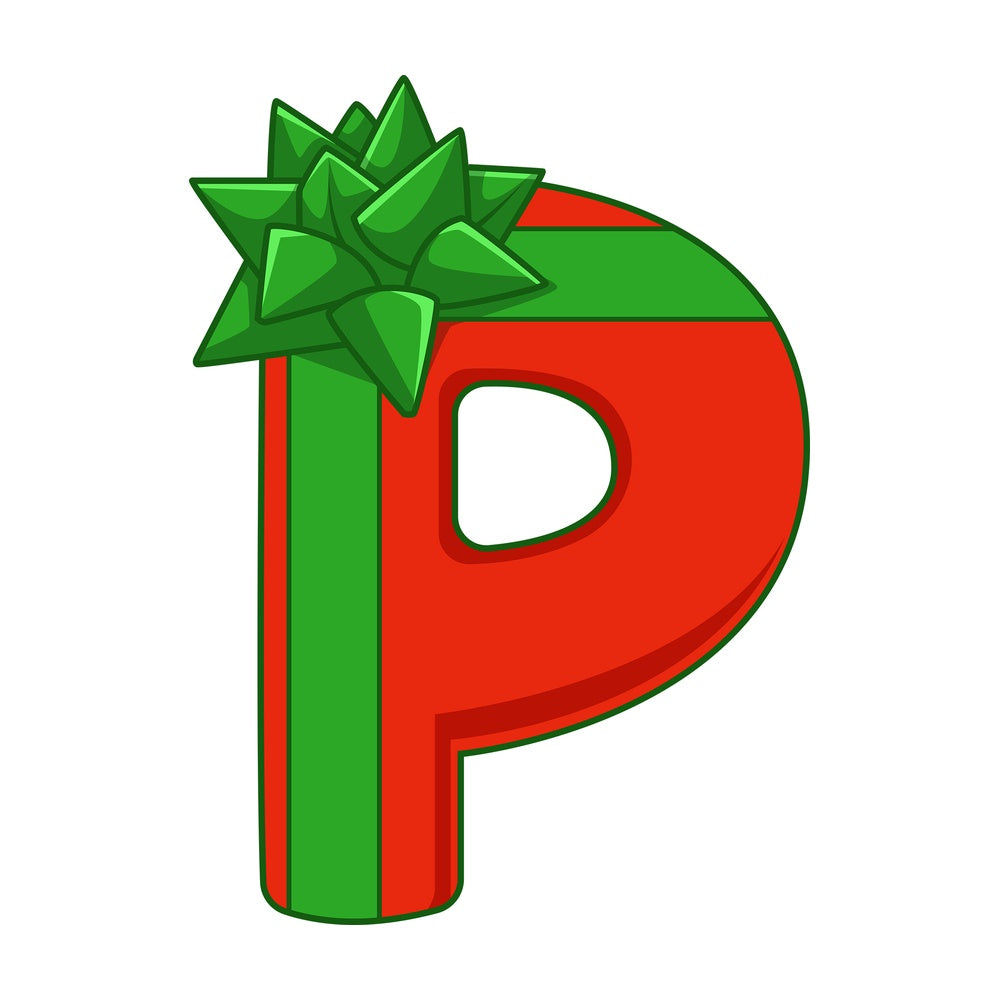 Cartoon christmas capital letter p. PNG - JPG and vector EPS file formats (infinitely scalable). Image isolated on transparent background.
