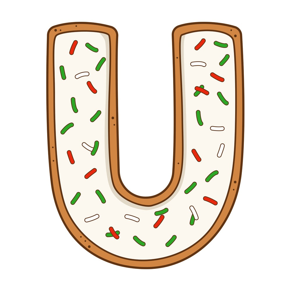 Cartoon christmas capital letter u. PNG - JPG and vector EPS file formats (infinitely scalable). Image isolated on transparent background.