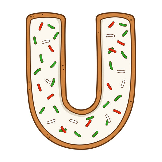 Cartoon christmas capital letter u. PNG - JPG and vector EPS file formats (infinitely scalable). Image isolated on transparent background.