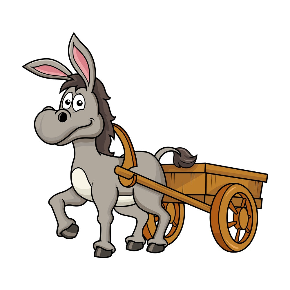 Donkey pulling farm carriage. PNG - JPG and vector EPS file formats (infinitely scalable). Image isolated on transparent background.