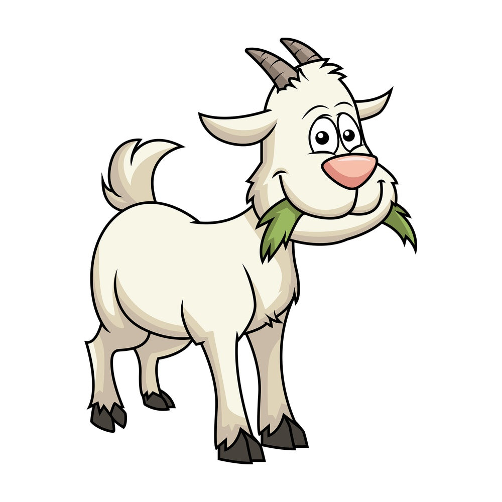 Happy goat eating grass. PNG - JPG and vector EPS file formats (infinitely scalable). Image isolated on transparent background.