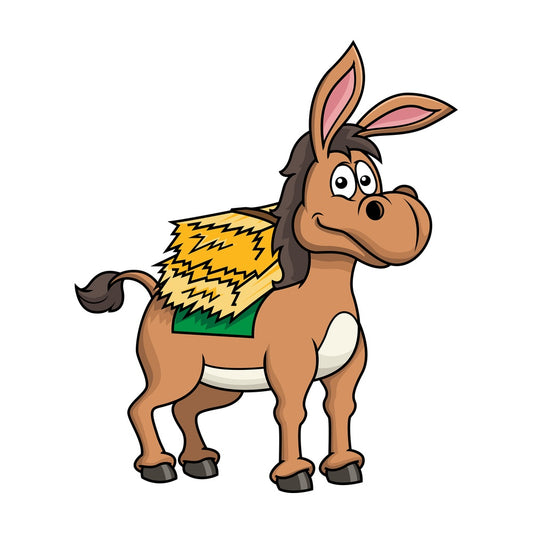 Happy donkey carrying hay. PNG - JPG and vector EPS file formats (infinitely scalable). Image isolated on transparent background.