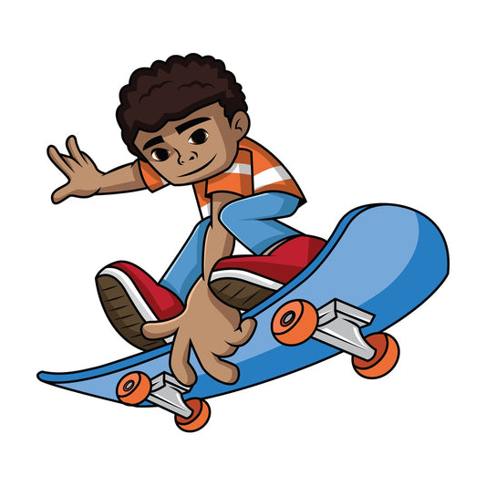 Black kid on skateboard. PNG - JPG and vector EPS file formats (infinitely scalable). Image isolated on transparent background.