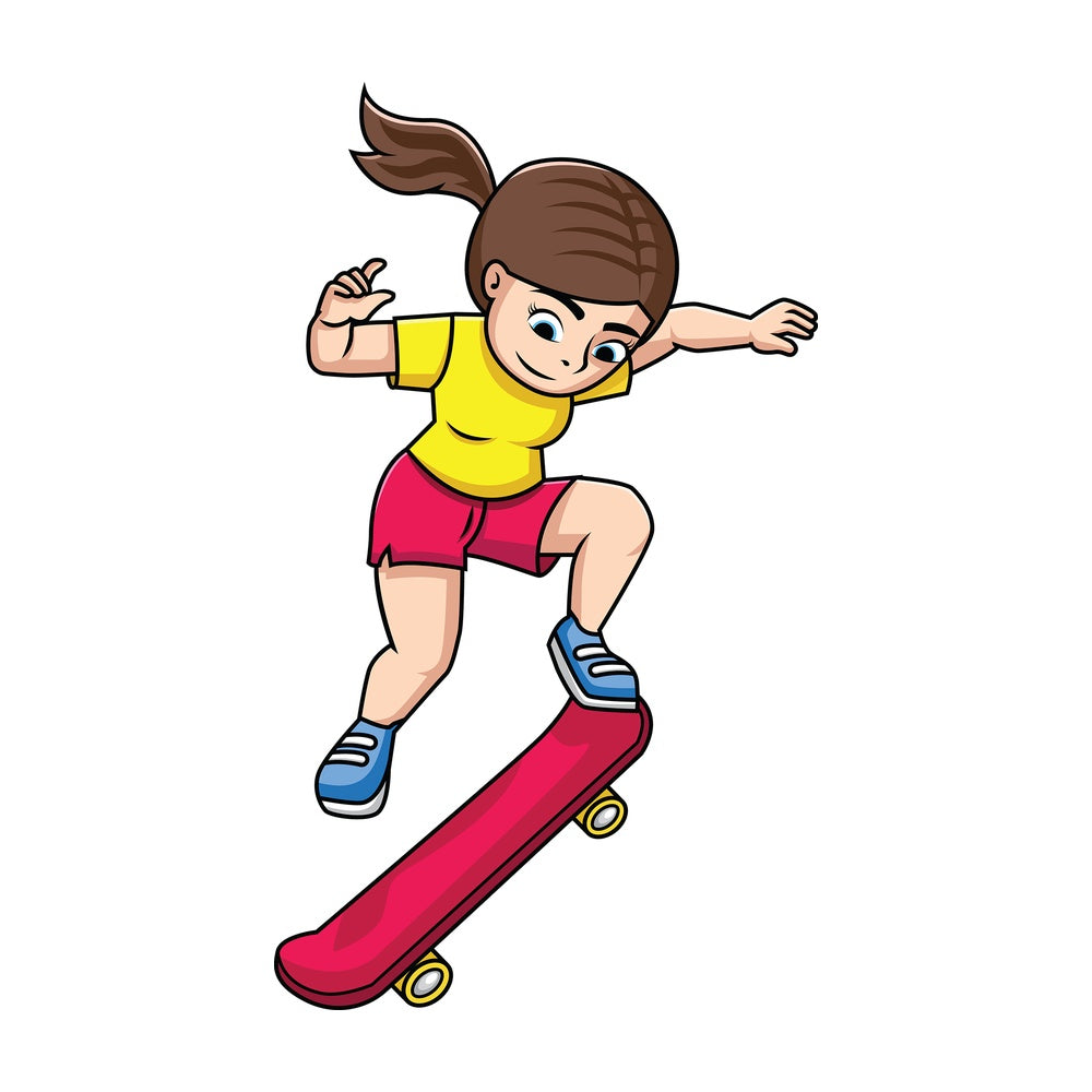 Woman jumping with skateboard. PNG - JPG and vector EPS file formats (infinitely scalable). Image isolated on transparent background.