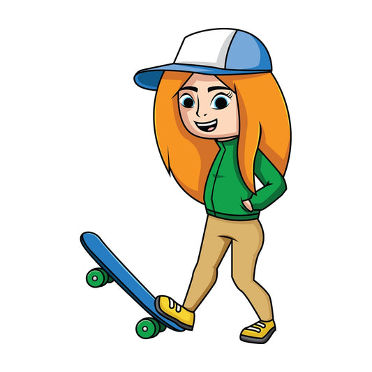 Cool girl skateboarder. PNG - JPG and vector EPS file formats (infinitely scalable). Image isolated on transparent background.