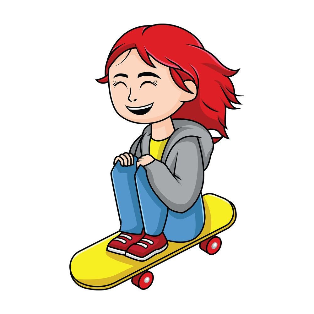 Redhead girl skateboard. PNG - JPG and vector EPS file formats (infinitely scalable). Image isolated on transparent background.
