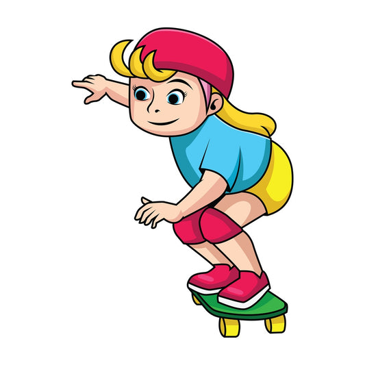 Woman running with skateboard. PNG - JPG and vector EPS file formats (infinitely scalable). Image isolated on transparent background.