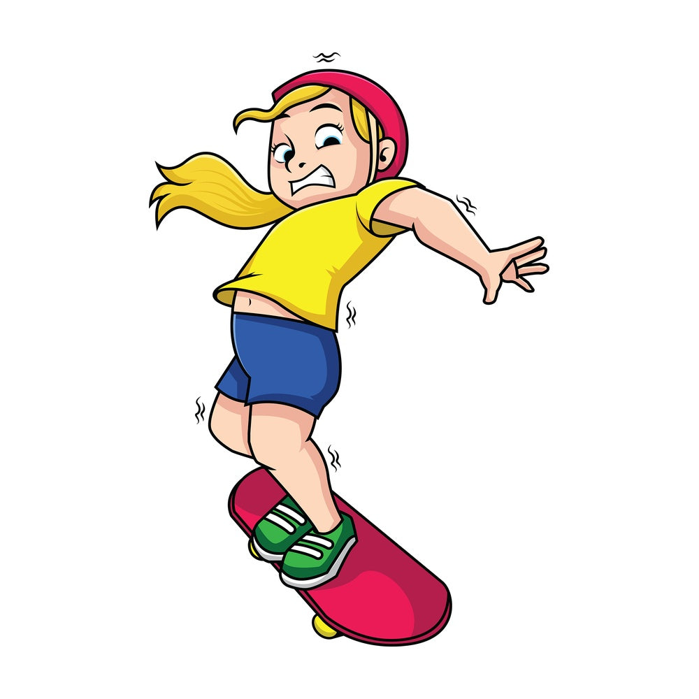 Woman falling from skateboard. PNG - JPG and vector EPS file formats (infinitely scalable). Image isolated on transparent background.