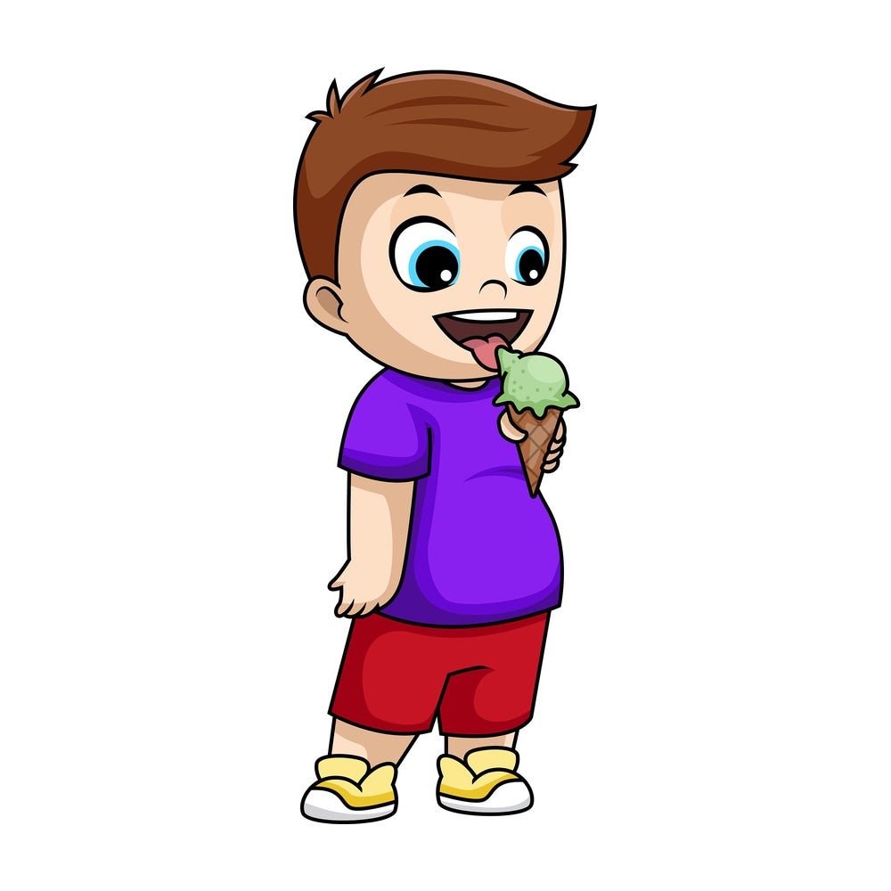 Happy kid licking ice cream. PNG - JPG and vector EPS file formats (infinitely scalable). Image isolated on transparent background.