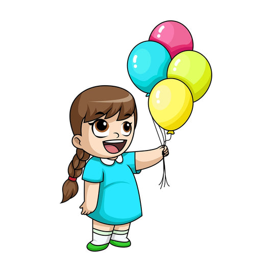 Happy girl holding balloons. PNG - JPG and vector EPS file formats (infinitely scalable). Image isolated on transparent background.