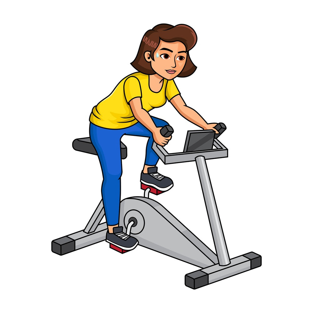 Woman on stationary bike. PNG - JPG and vector EPS file formats (infinitely scalable). Image isolated on transparent background.