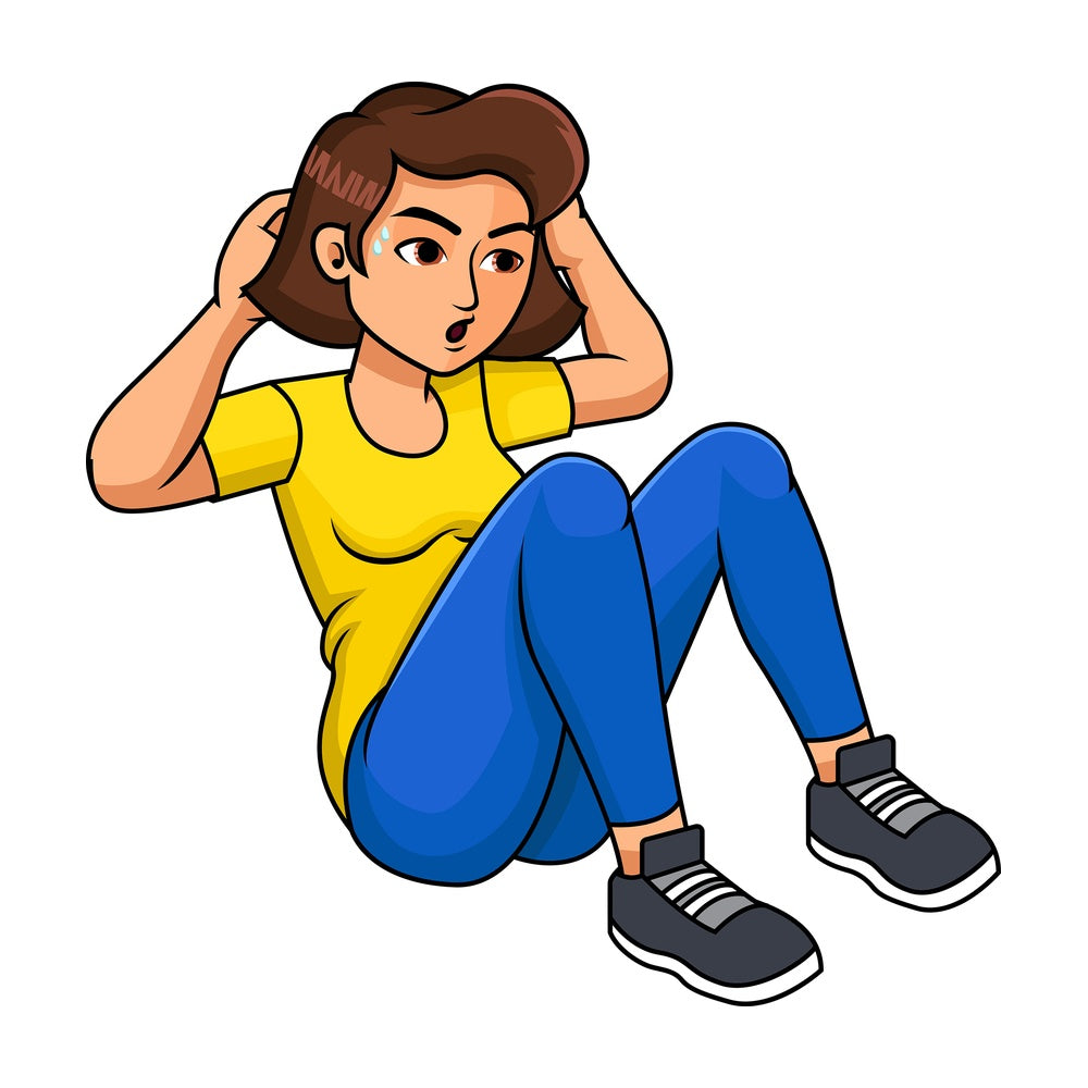 Woman doing sit ups. PNG - JPG and vector EPS file formats (infinitely scalable). Image isolated on transparent background.