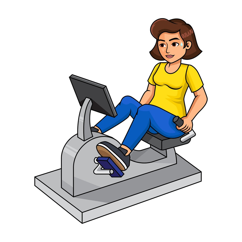 Woman on reclined exercise bike. PNG - JPG and vector EPS file formats (infinitely scalable). Image isolated on transparent background.