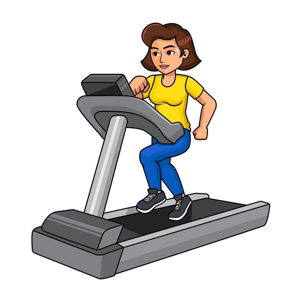 Woman exercising treadmill. PNG - JPG and vector EPS file formats (infinitely scalable). Image isolated on transparent background.