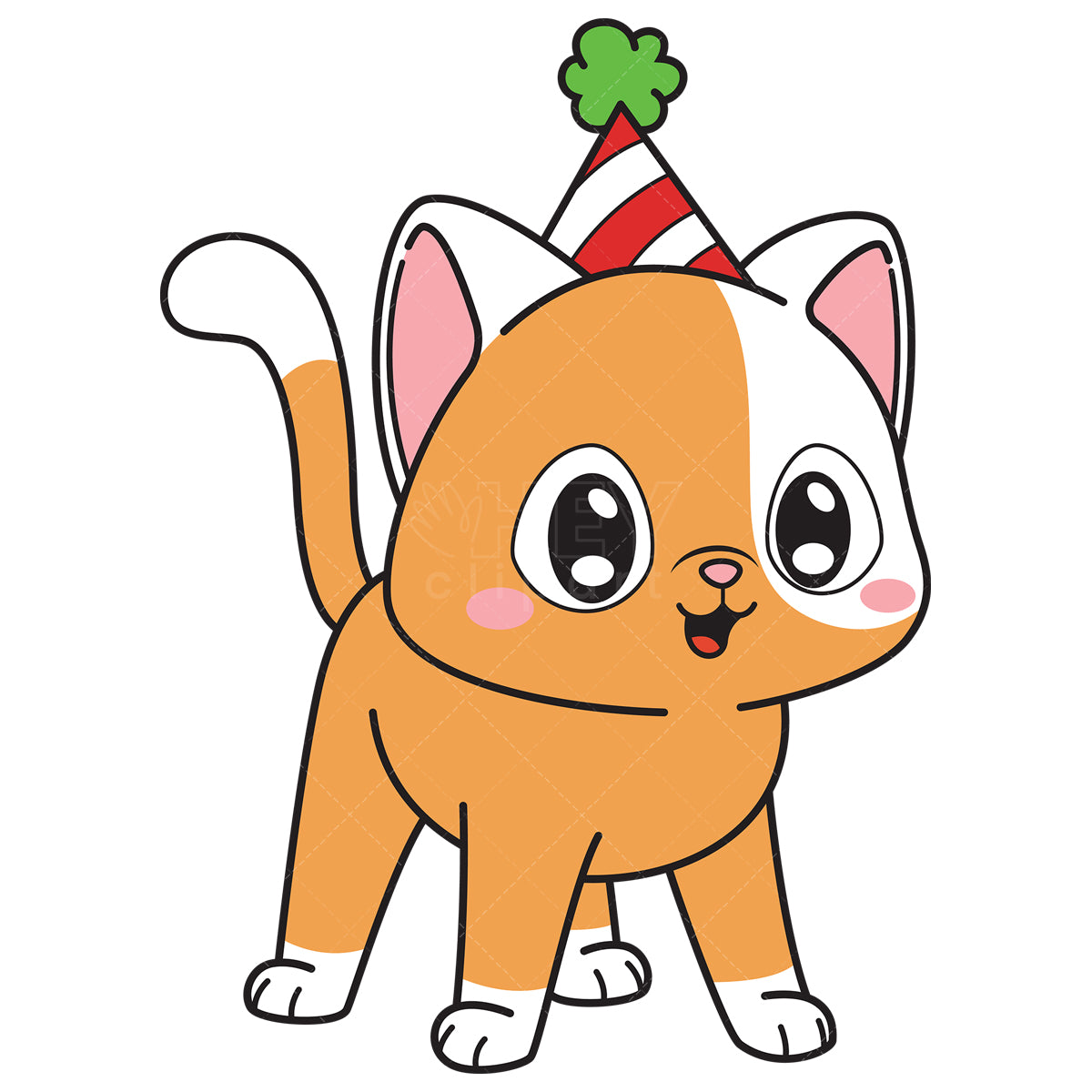 Royalty-free vector illustration of an adorable cat with birthday hat.