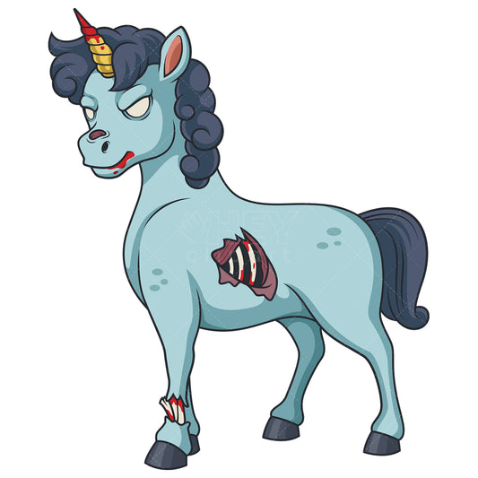 Royalty-free stock vector illustration of a creepy zombie unicorn.