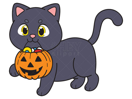 Royalty-free vector illustration of a happy carrying halloween candy.