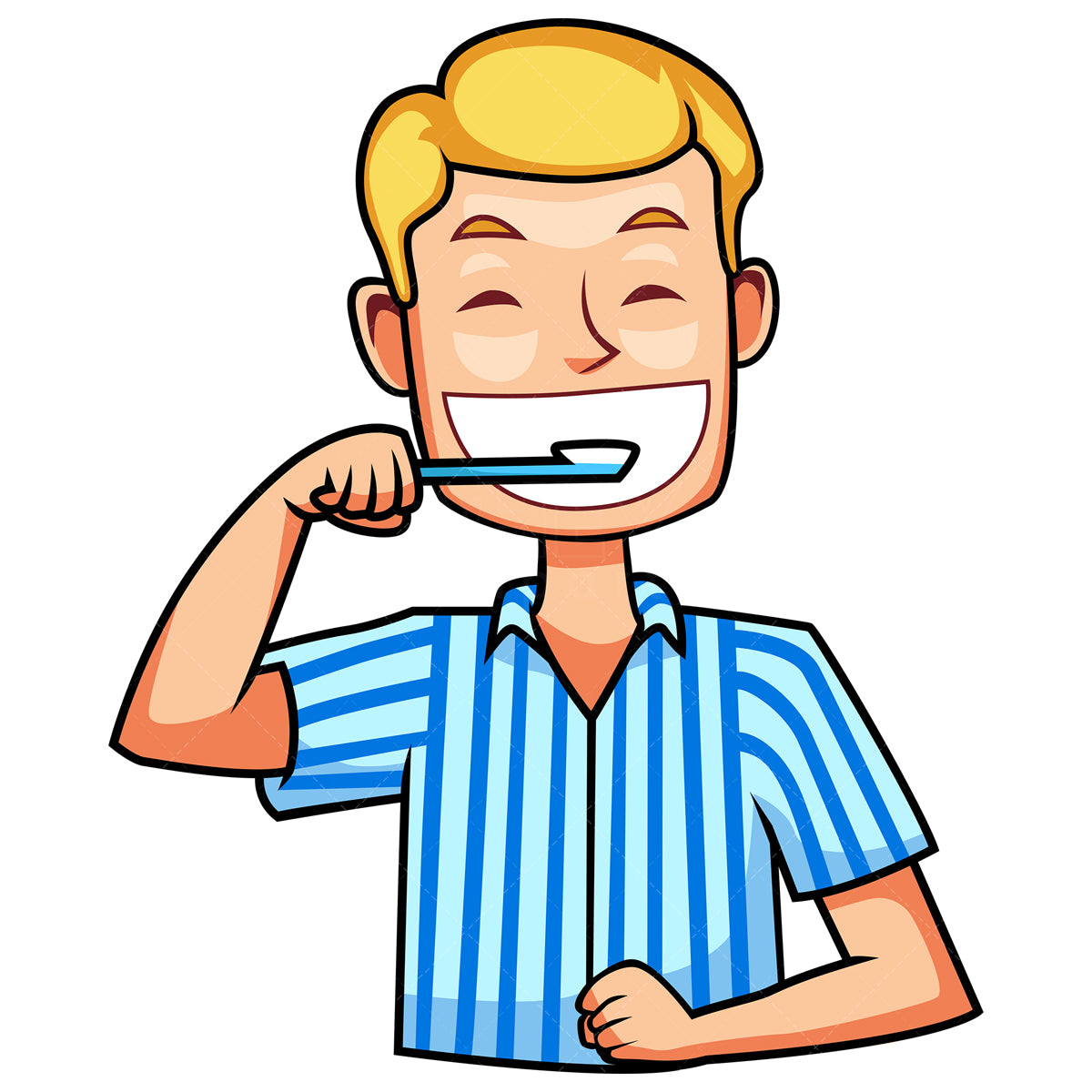 Royalty-free stock vector illustration of a man brushing teeth in the morning.