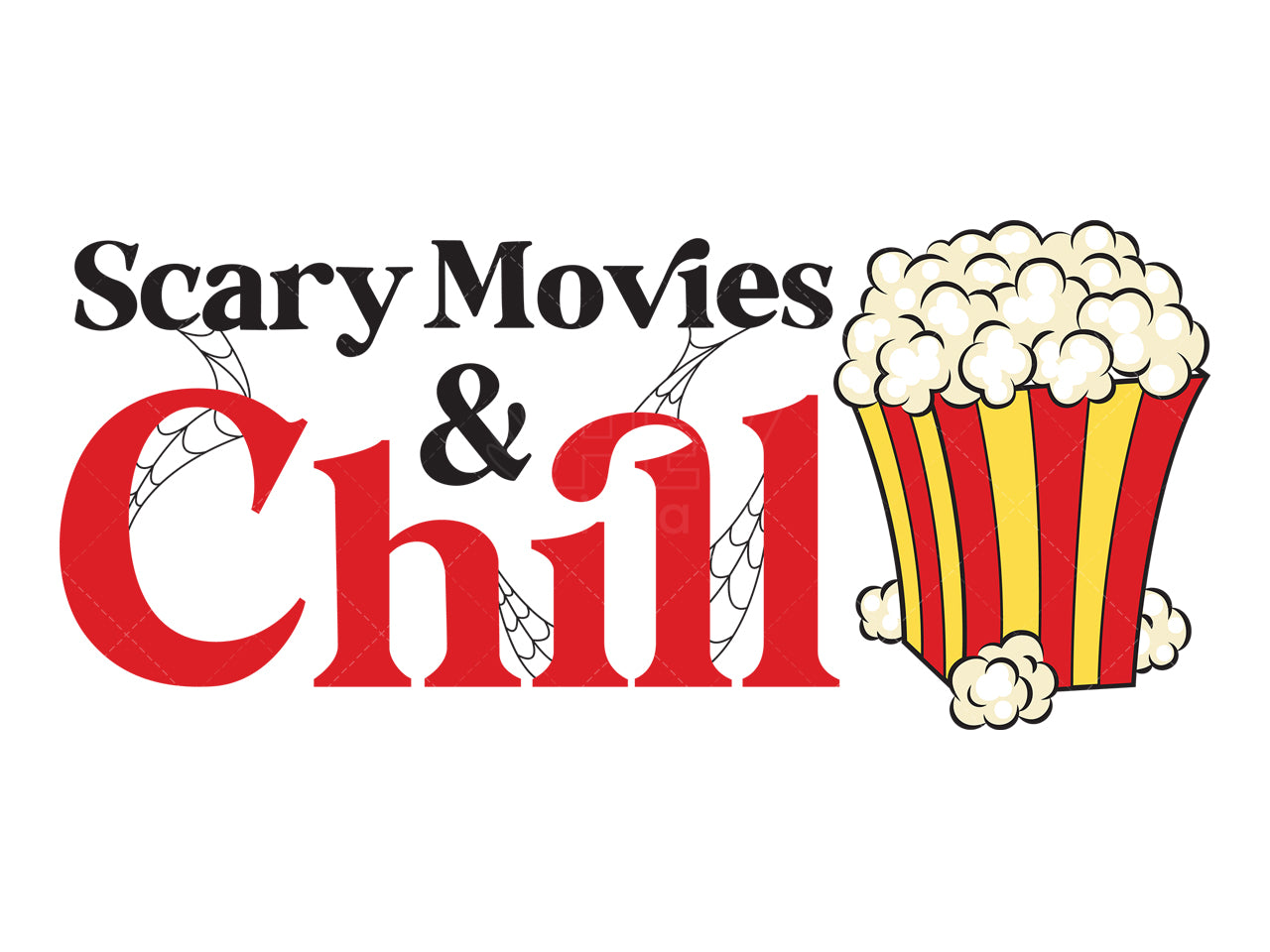 Royalty-free vector illustration of handwritten-style text art that reads "scary movies and chill".