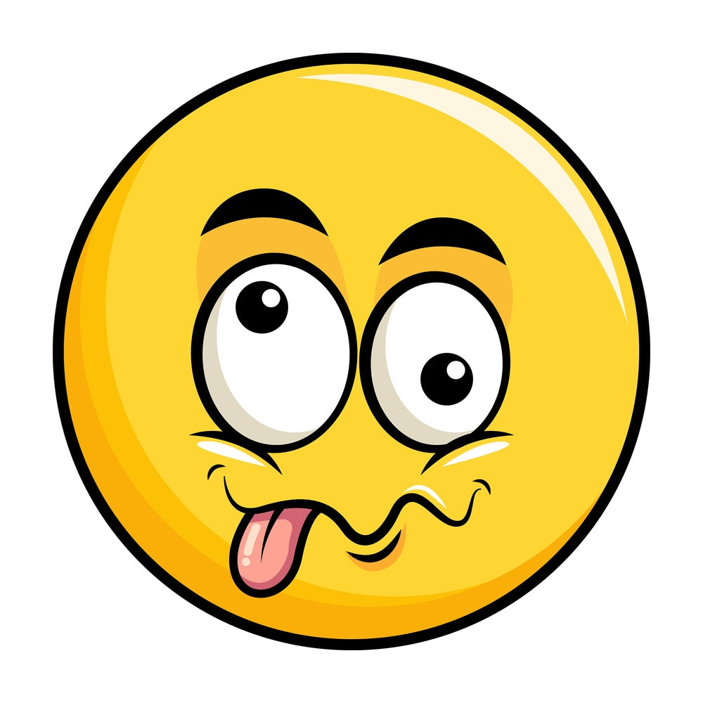 Goofy crazy eyes yellow smiley emoticon. PNG - JPG and vector EPS file formats (infinitely scalable). Image isolated on transparent background.