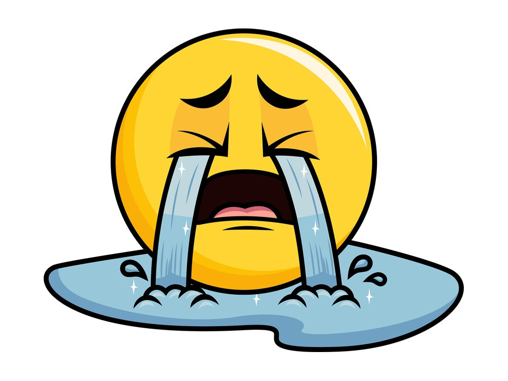 Yellow smiley emoticon crying with wailing tears. PNG - JPG and vector EPS file formats (infinitely scalable). Image isolated on transparent background.