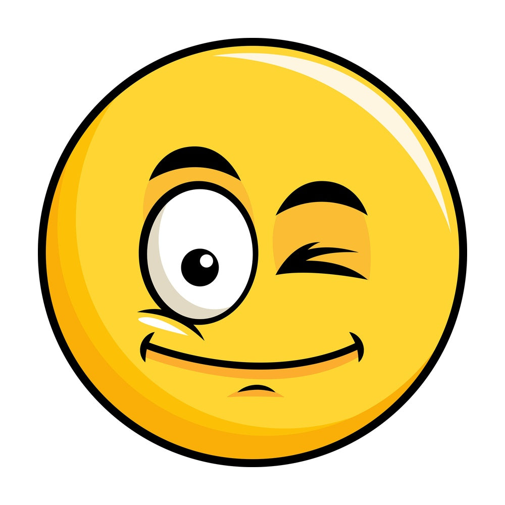 Winking yellow smiley emoticon. PNG - JPG and vector EPS file formats (infinitely scalable). Image isolated on transparent background.