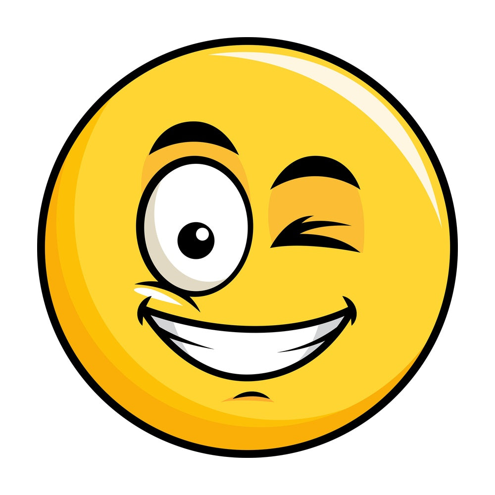 Winking and smiling yellow smiley emoticon. PNG - JPG and vector EPS file formats (infinitely scalable). Image isolated on transparent background.