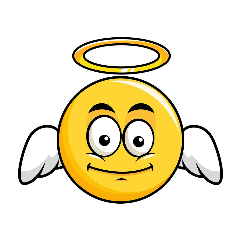 Winged angel yellow smiley emoticon. PNG - JPG and vector EPS file formats (infinitely scalable). Image isolated on transparent background.