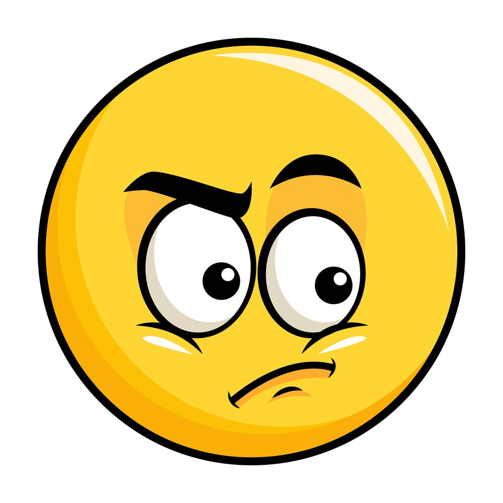 Irritated yellow smiley emoticon. PNG - JPG and vector EPS file formats (infinitely scalable). Image isolated on transparent background.