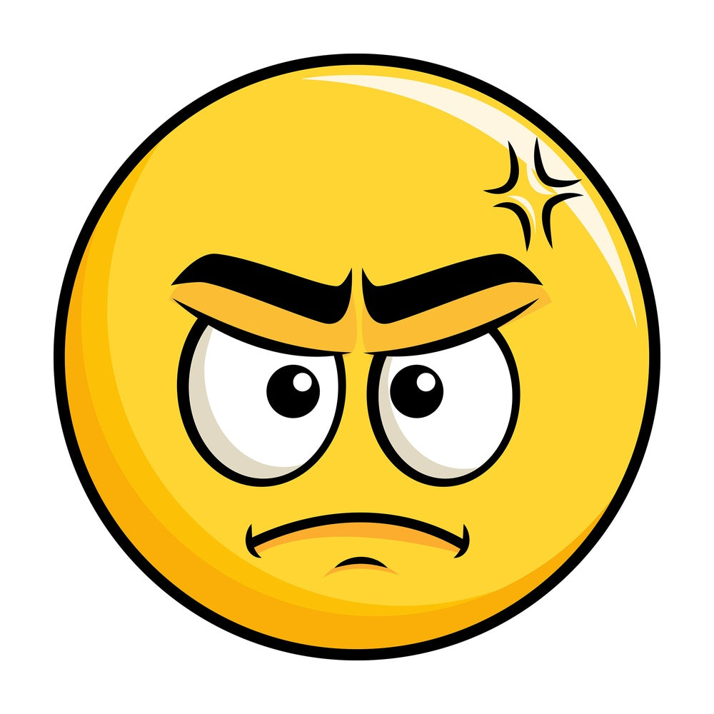 Annoyed yellow smiley emoticon. PNG - JPG and vector EPS file formats (infinitely scalable). Image isolated on transparent background.
