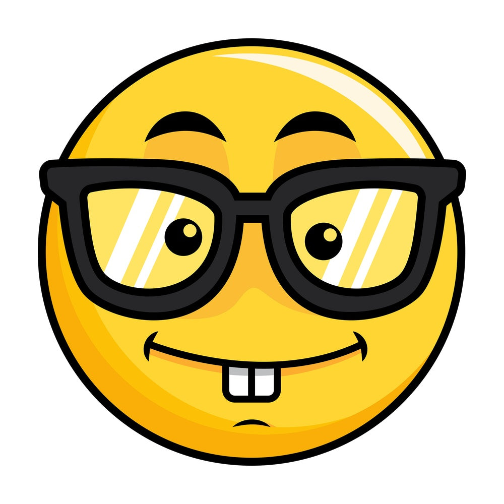 Nerdy yellow smiley emoticon. PNG - JPG and vector EPS file formats (infinitely scalable). Image isolated on transparent background.