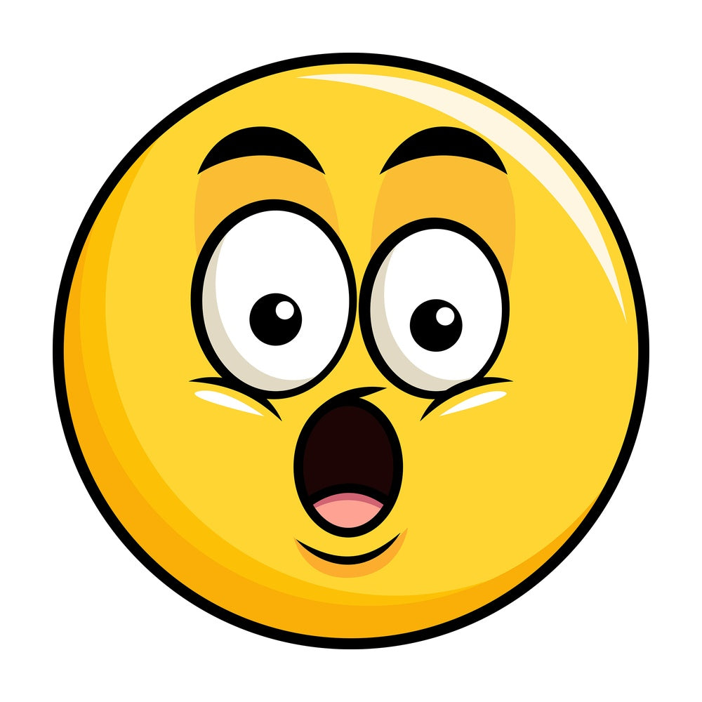 Surprised yellow smiley emoticon. PNG - JPG and vector EPS file formats (infinitely scalable). Image isolated on transparent background.