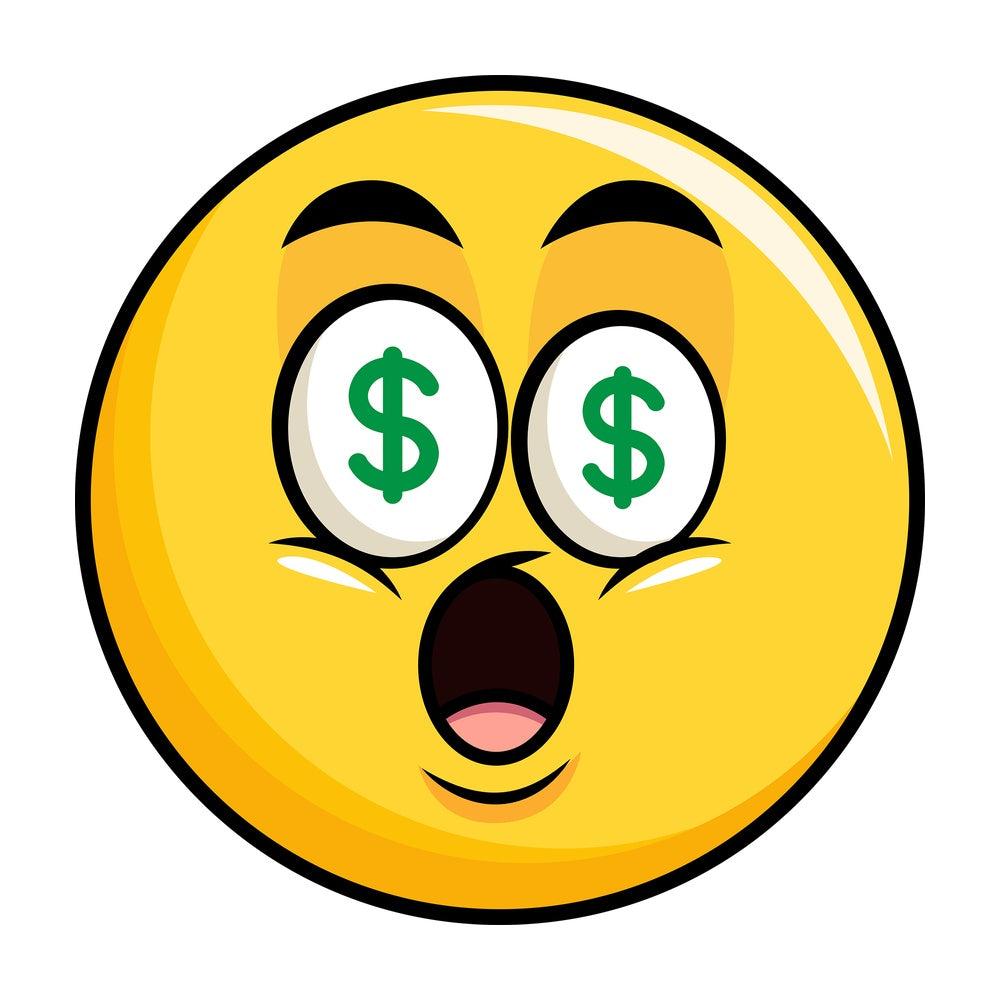Money eyes yellow smiley emoticon. PNG - JPG and vector EPS file formats (infinitely scalable). Image isolated on transparent background.