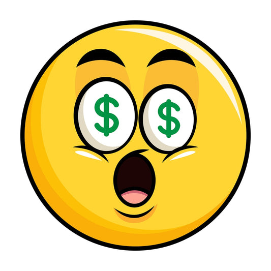 Money eyes yellow smiley emoticon. PNG - JPG and vector EPS file formats (infinitely scalable). Image isolated on transparent background.