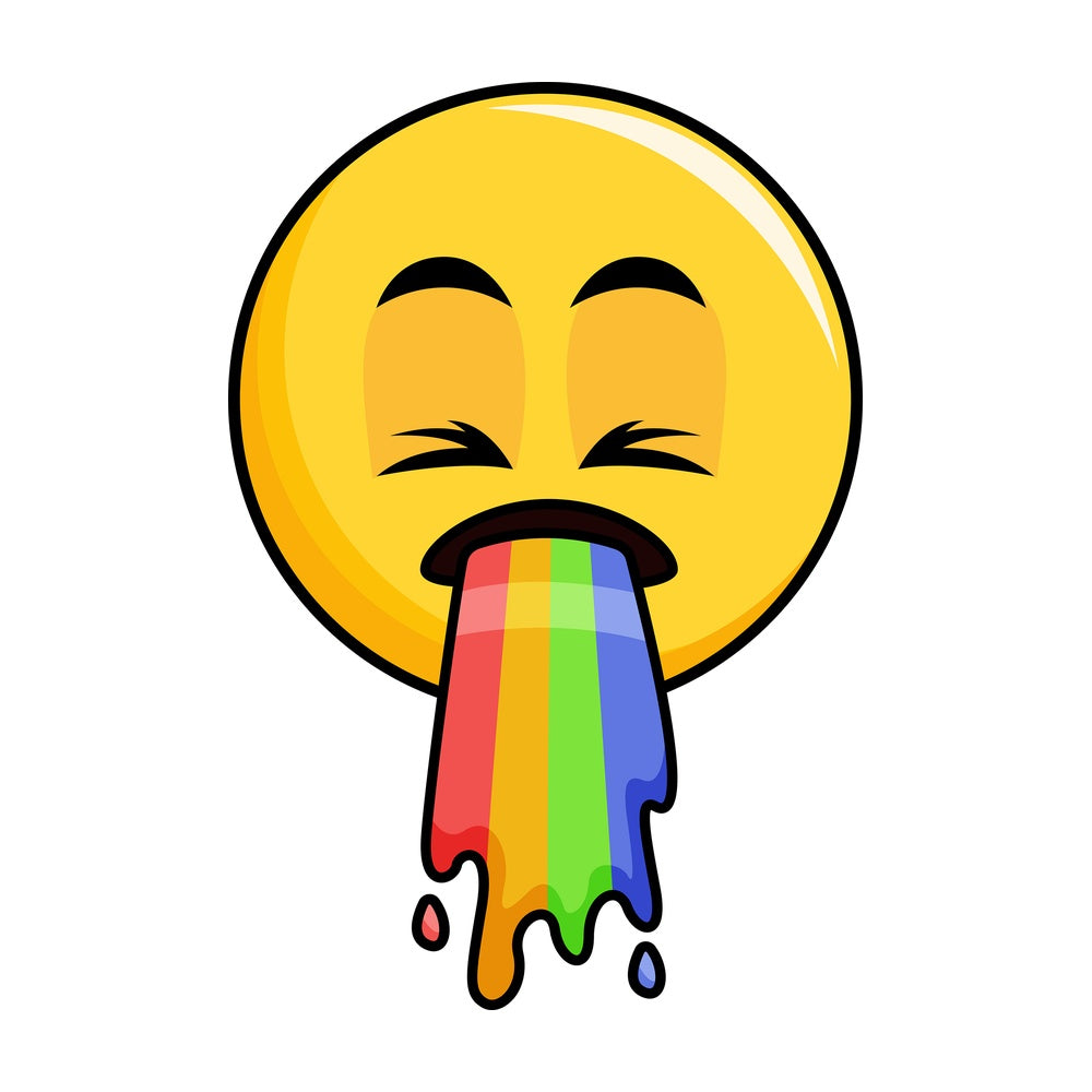 Vomiting rainbow yellow smiley. PNG - JPG and vector EPS file formats (infinitely scalable). Image isolated on transparent background.
