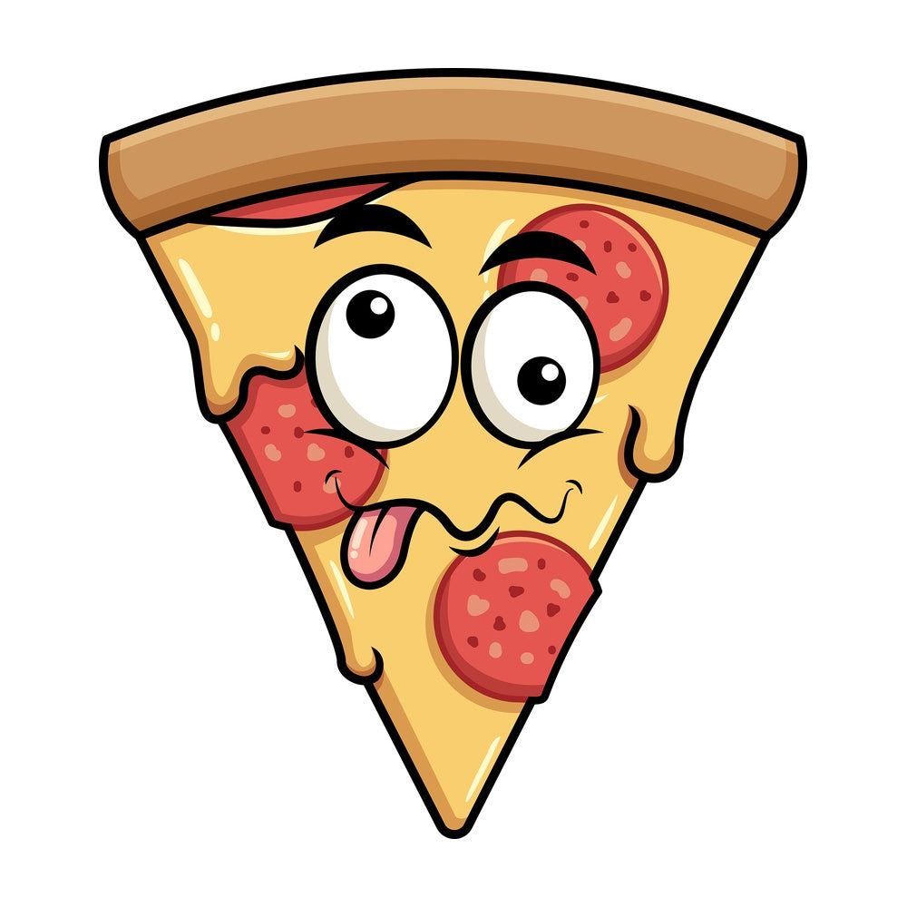 Goofy crazy eyes pizza emoticon. PNG - JPG and vector EPS file formats (infinitely scalable). Image isolated on transparent background.