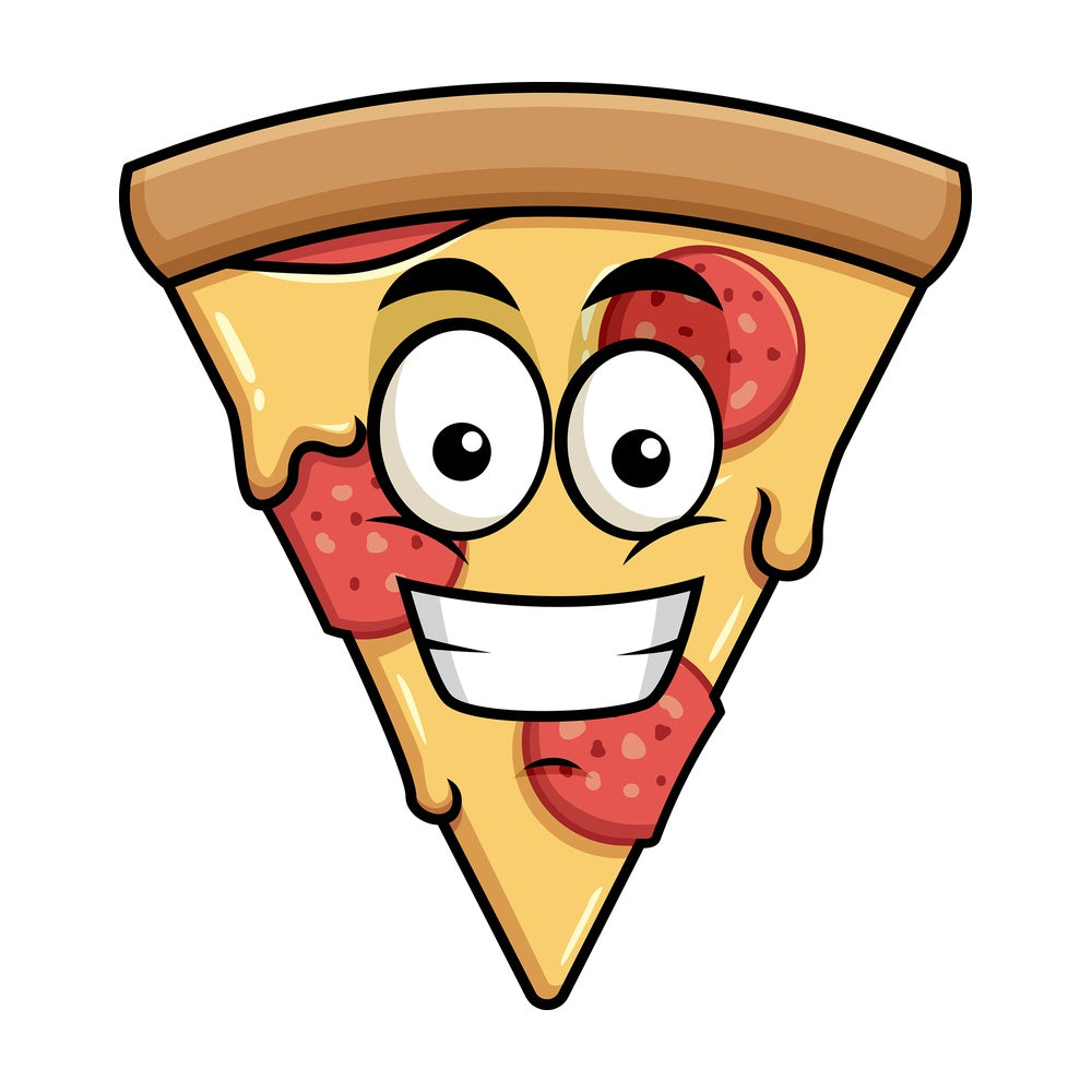 Grinning pizza emoticon. PNG - JPG and vector EPS file formats (infinitely scalable). Image isolated on transparent background.
