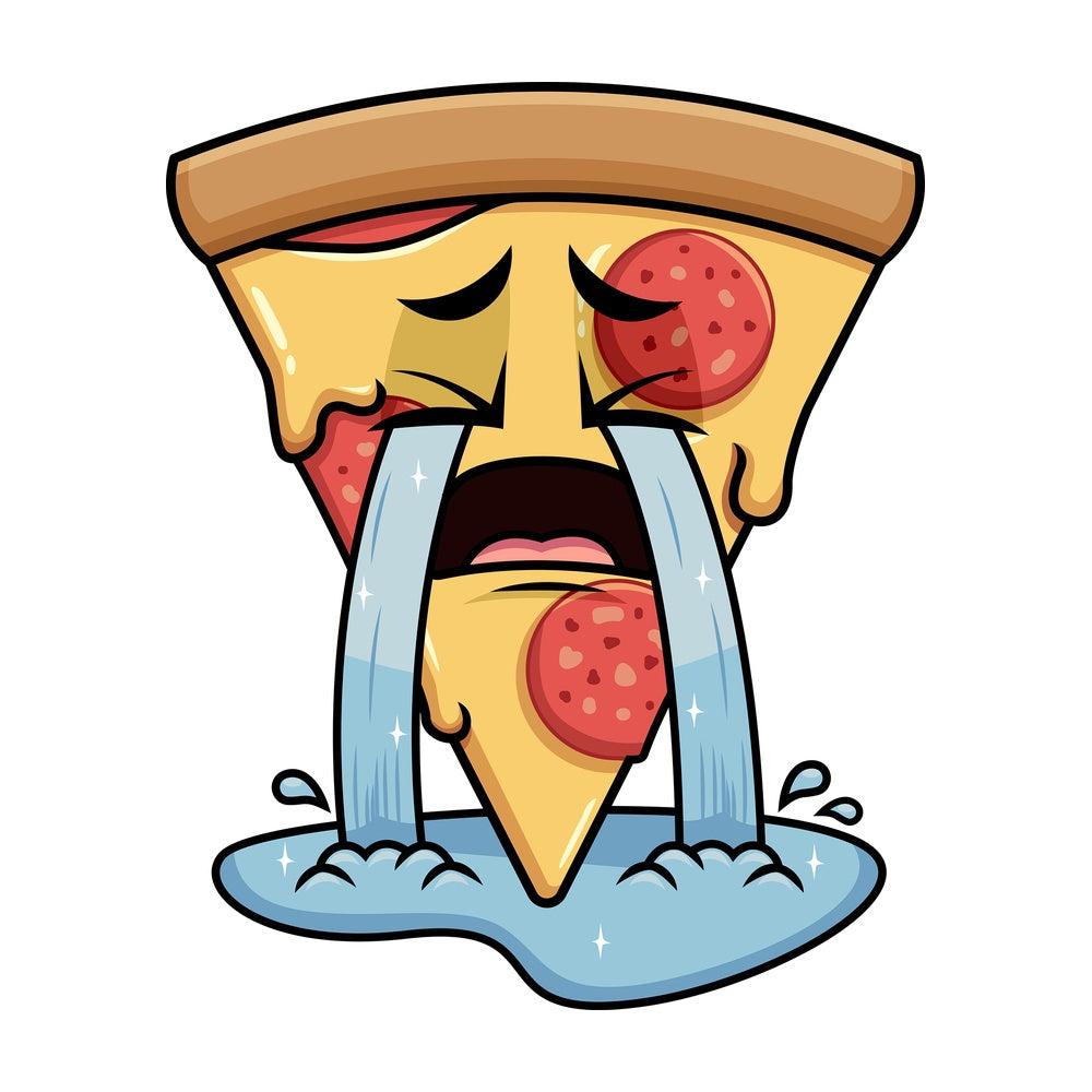 Crying out loud pizza emoticon. PNG - JPG and vector EPS file formats (infinitely scalable). Image isolated on transparent background.