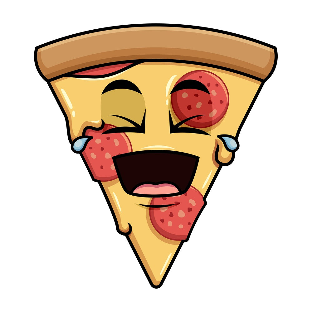 Laughing lol pizza emoticon. PNG - JPG and vector EPS file formats (infinitely scalable). Image isolated on transparent background.