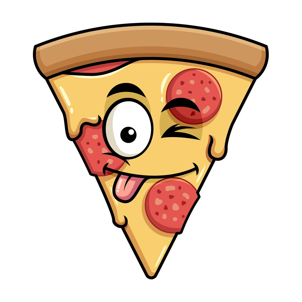 Winking tongue out pizza emoticon. PNG - JPG and vector EPS file formats (infinitely scalable). Image isolated on transparent background.