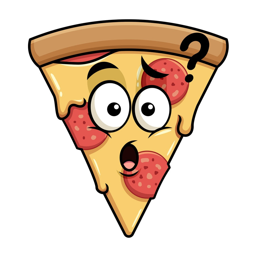 Confused pizza emoticon. PNG - JPG and vector EPS file formats (infinitely scalable). Image isolated on transparent background.