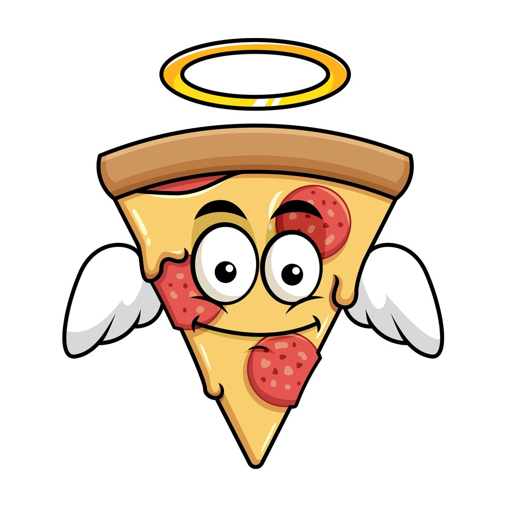 Winged angel pizza emoticon. PNG - JPG and vector EPS file formats (infinitely scalable). Image isolated on transparent background.