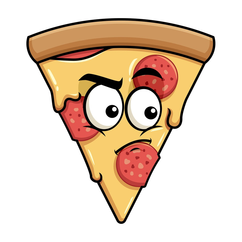 Irritated pizza emoticon. PNG - JPG and vector EPS file formats (infinitely scalable). Image isolated on transparent background.