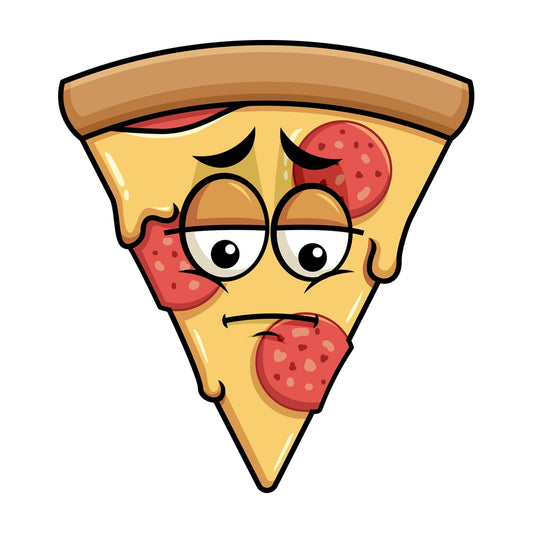 Depressed pizza emoticon. PNG - JPG and vector EPS file formats (infinitely scalable). Image isolated on transparent background.