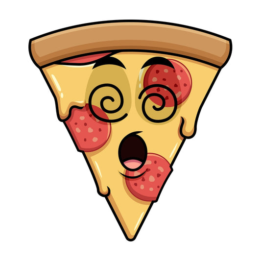 Stunned pizza emoticon. PNG - JPG and vector EPS file formats (infinitely scalable). Image isolated on transparent background.